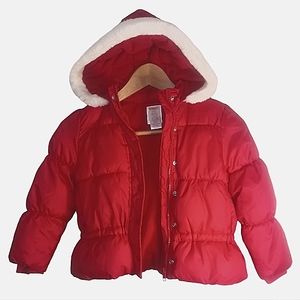 Gymboree Kid's Winter puffy coat with faux fur on hood Red 4T-5T